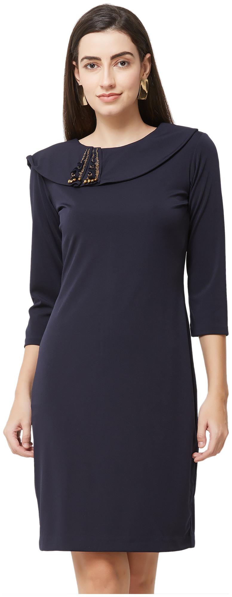 

Soie Blue Solid Sheath dress