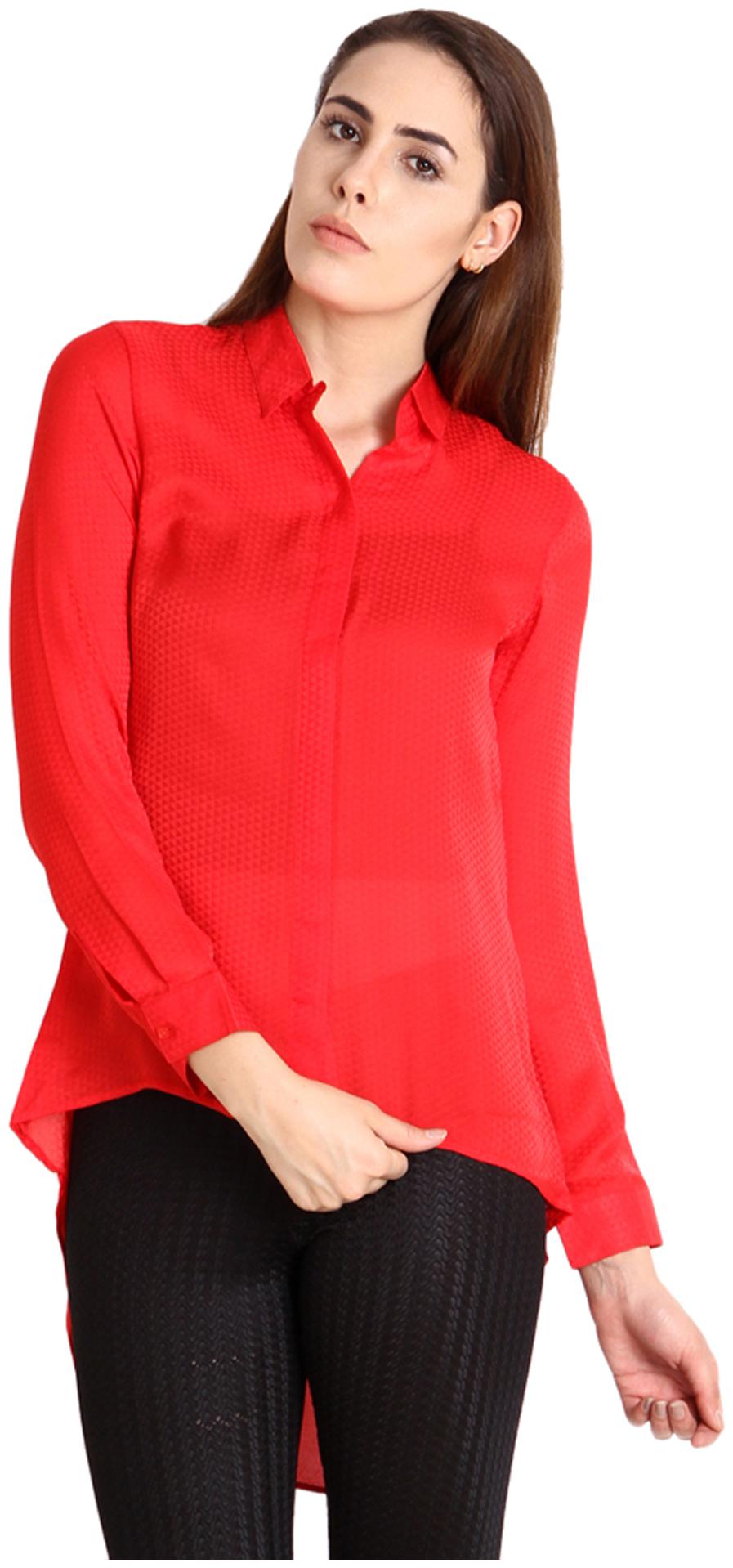 

Soie Women Red Solid Regular Fit Shirt