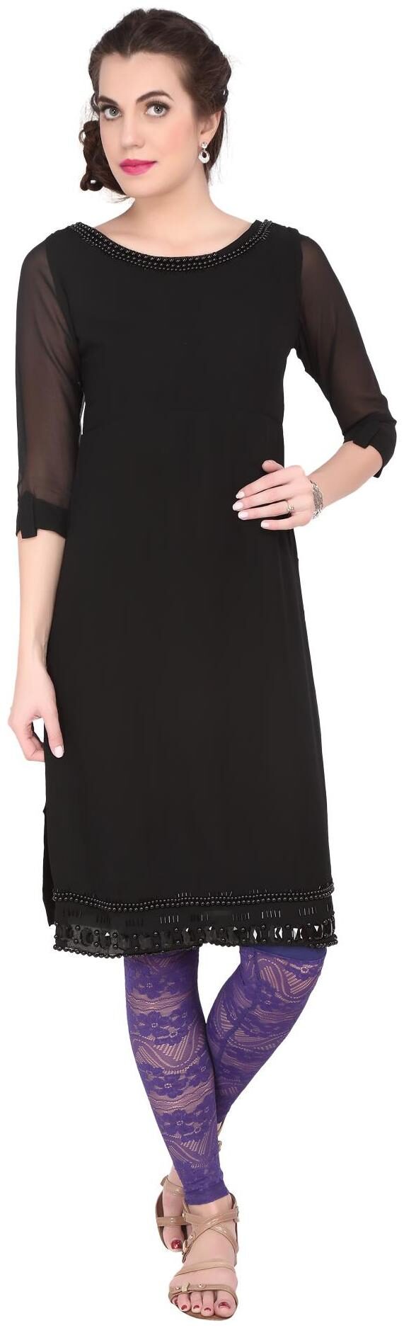 

SOIE Side slit Long Tunic with beadwork hand embroidery at the neck and hem