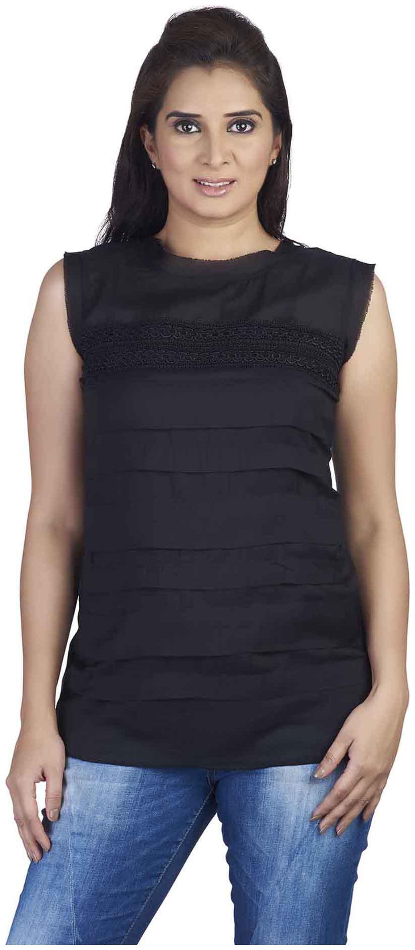 

SOIE Sleeveless voilee top with horizontal pleats at the front and lace detailing
