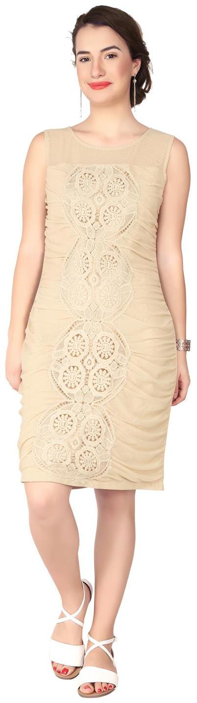 

soie SLEEVELESS DRESS WITH EMBROIDERED PANEL AND ENTRICATE COWL DETAILING
