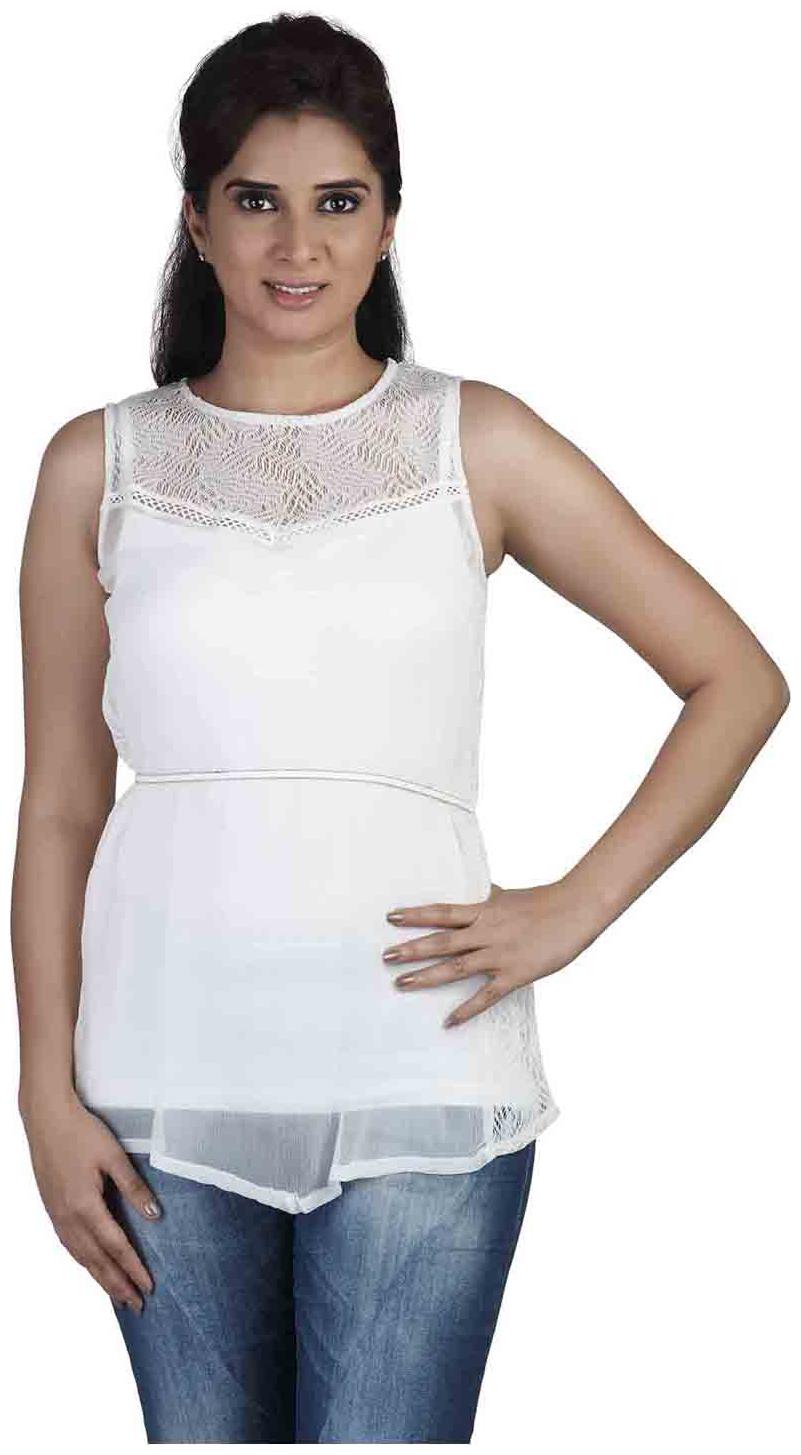 

SOIE sleeveless crushed chiffon top with lace yoke and matching leather belt