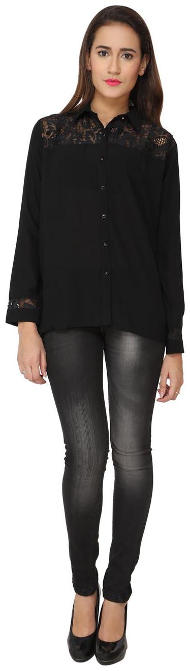 

Soie Women Black Solid Regular Fit Shirt