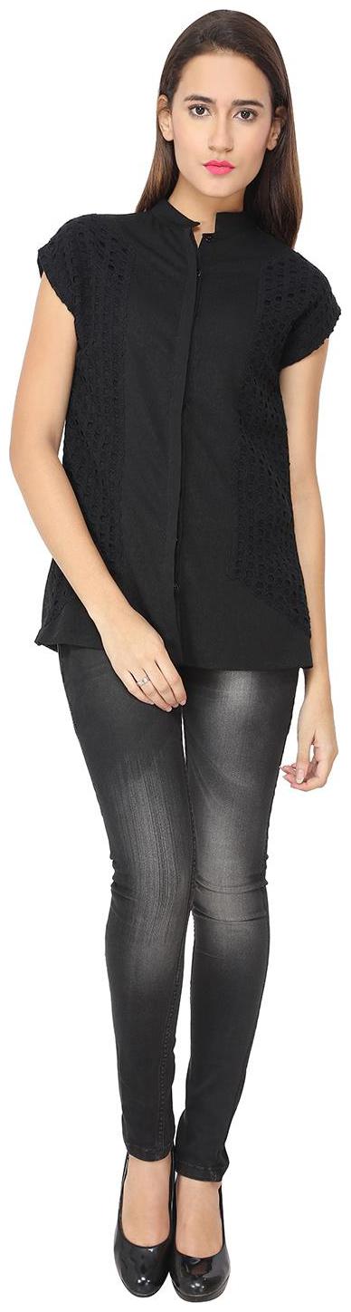 

Soie Women Black Solid Regular Fit Shirt