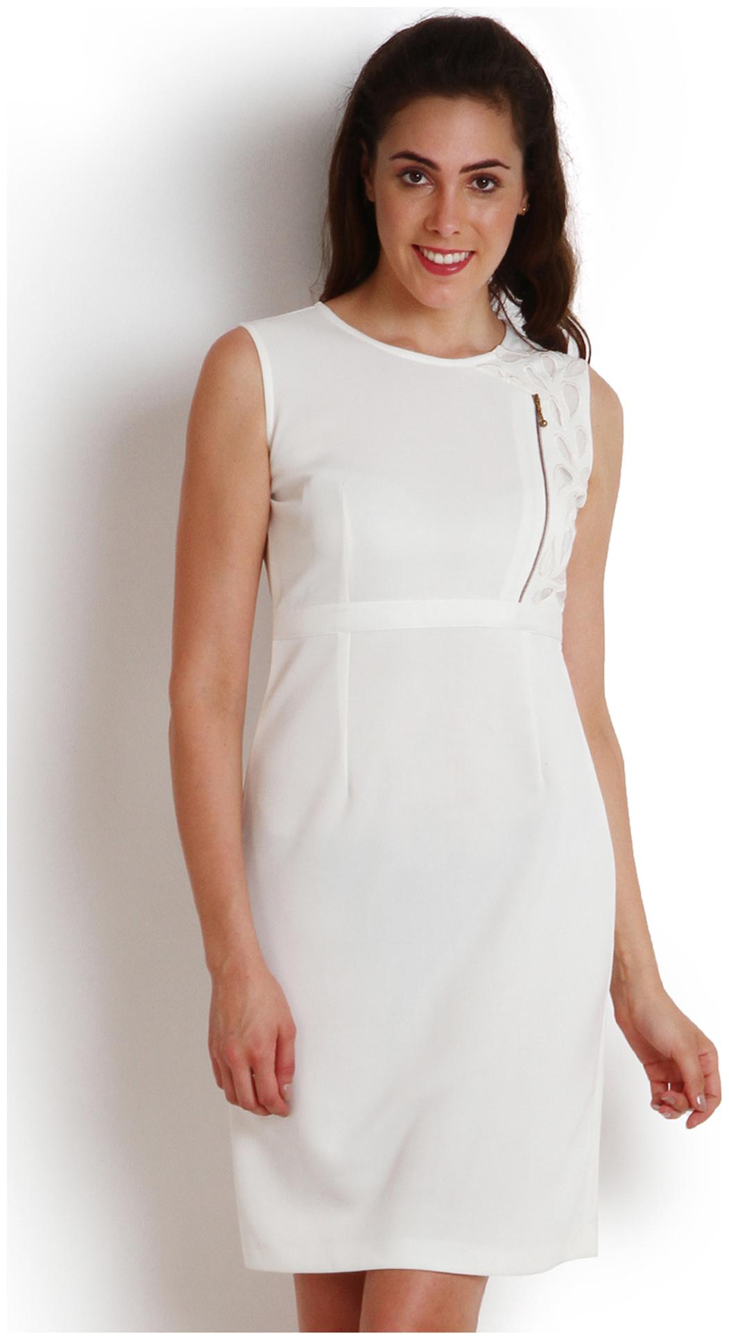 

Soie Ivory Sleeveless Solid A-Line Dress