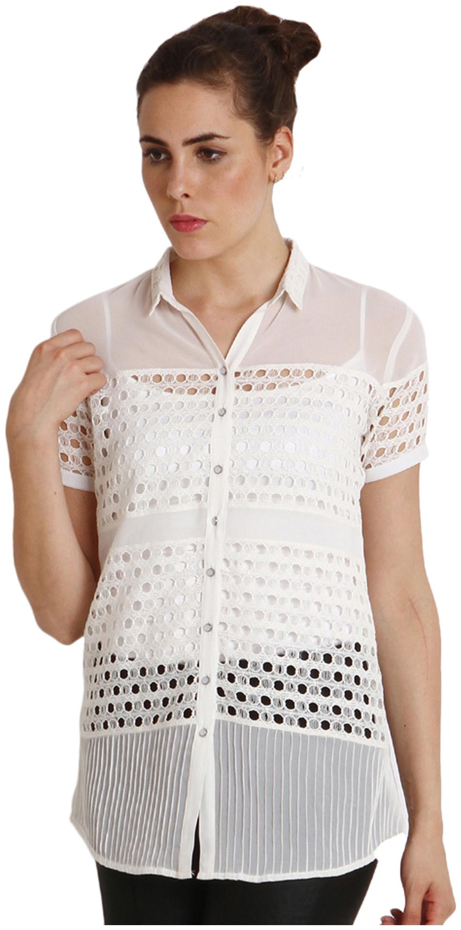 

Soie Women White Solid Regular Fit Shirt