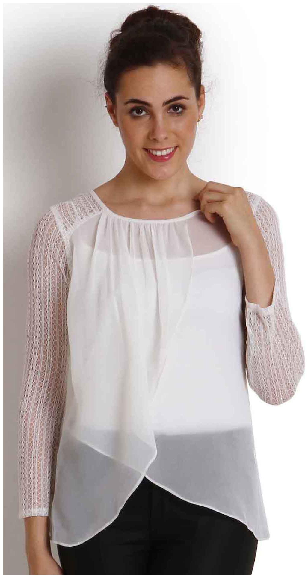 

Soie Off White Solid Full Women s Top