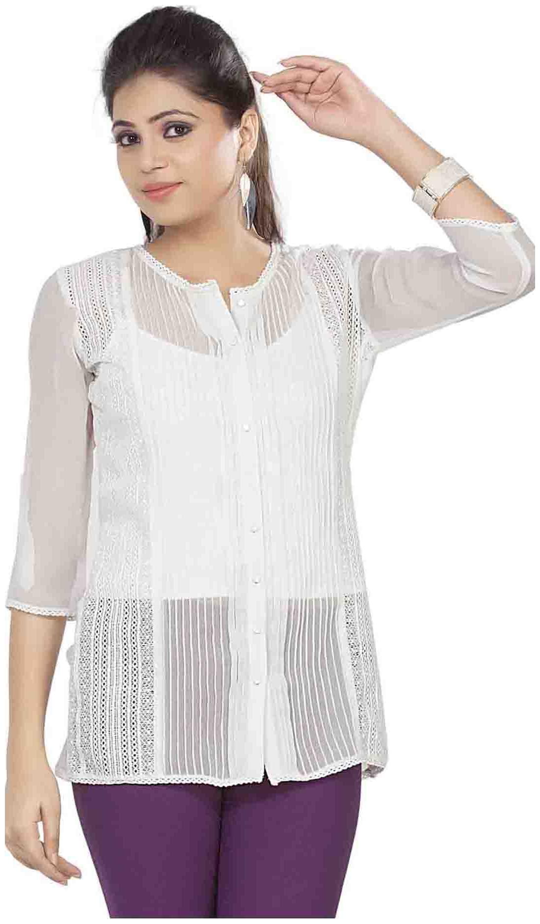 

Soie Off White Solid 3 4th Sleeves Women s Top