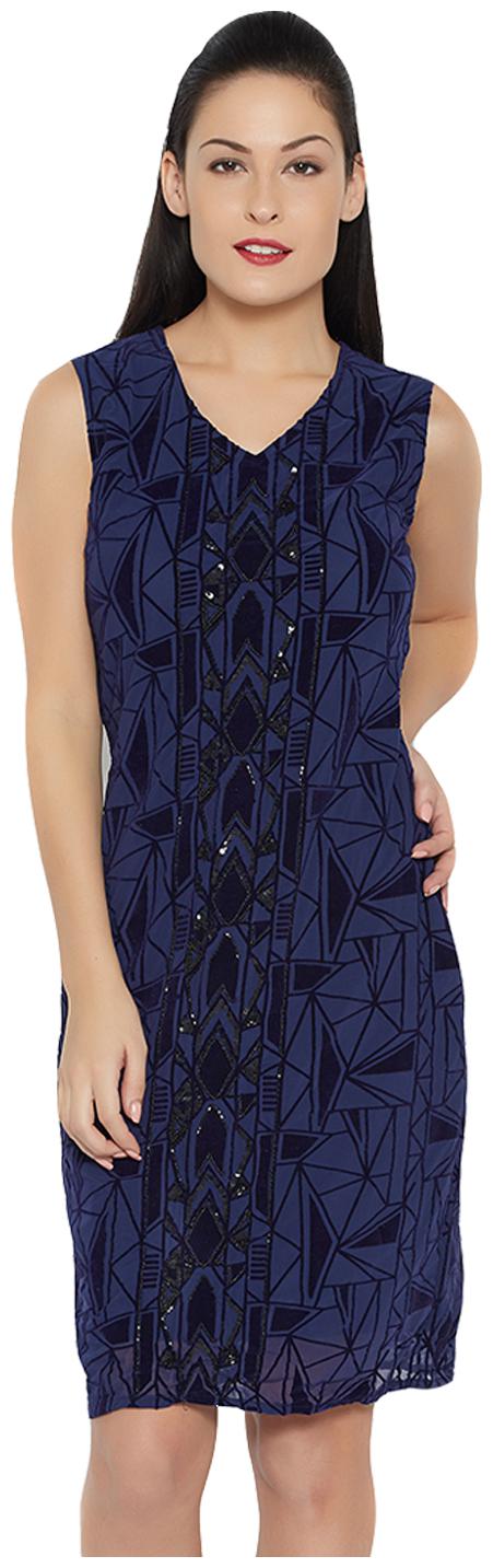 

Soie Blue Printed A-line dress