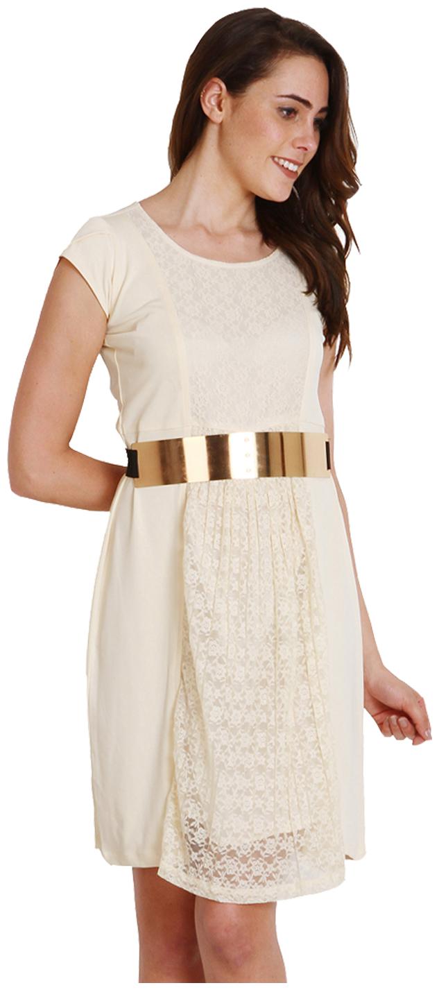 

Soie Beige Solid A-line dress