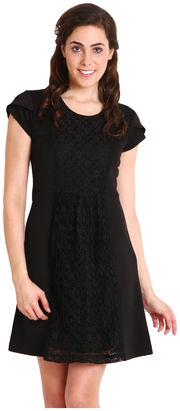 

Soie Black Solid A-line dress