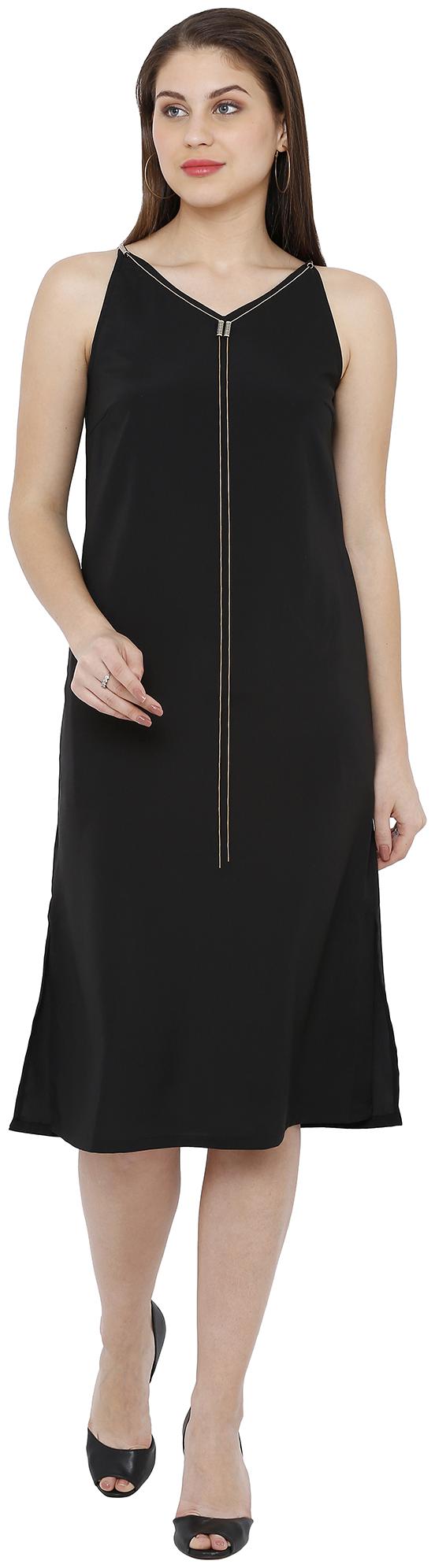 

Soie Black Solid Fit flare dress