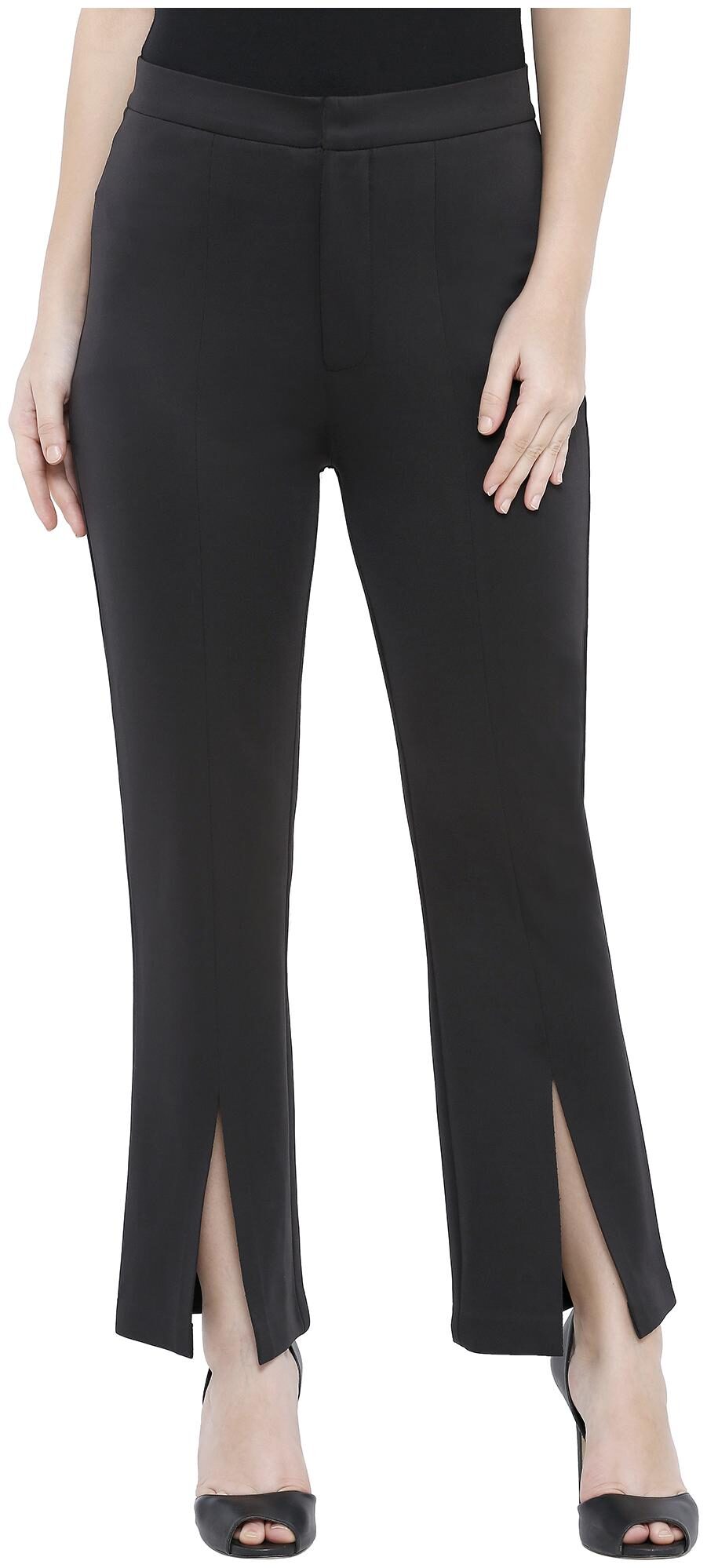 

Soie Women Black Polyester Solid Regular pants