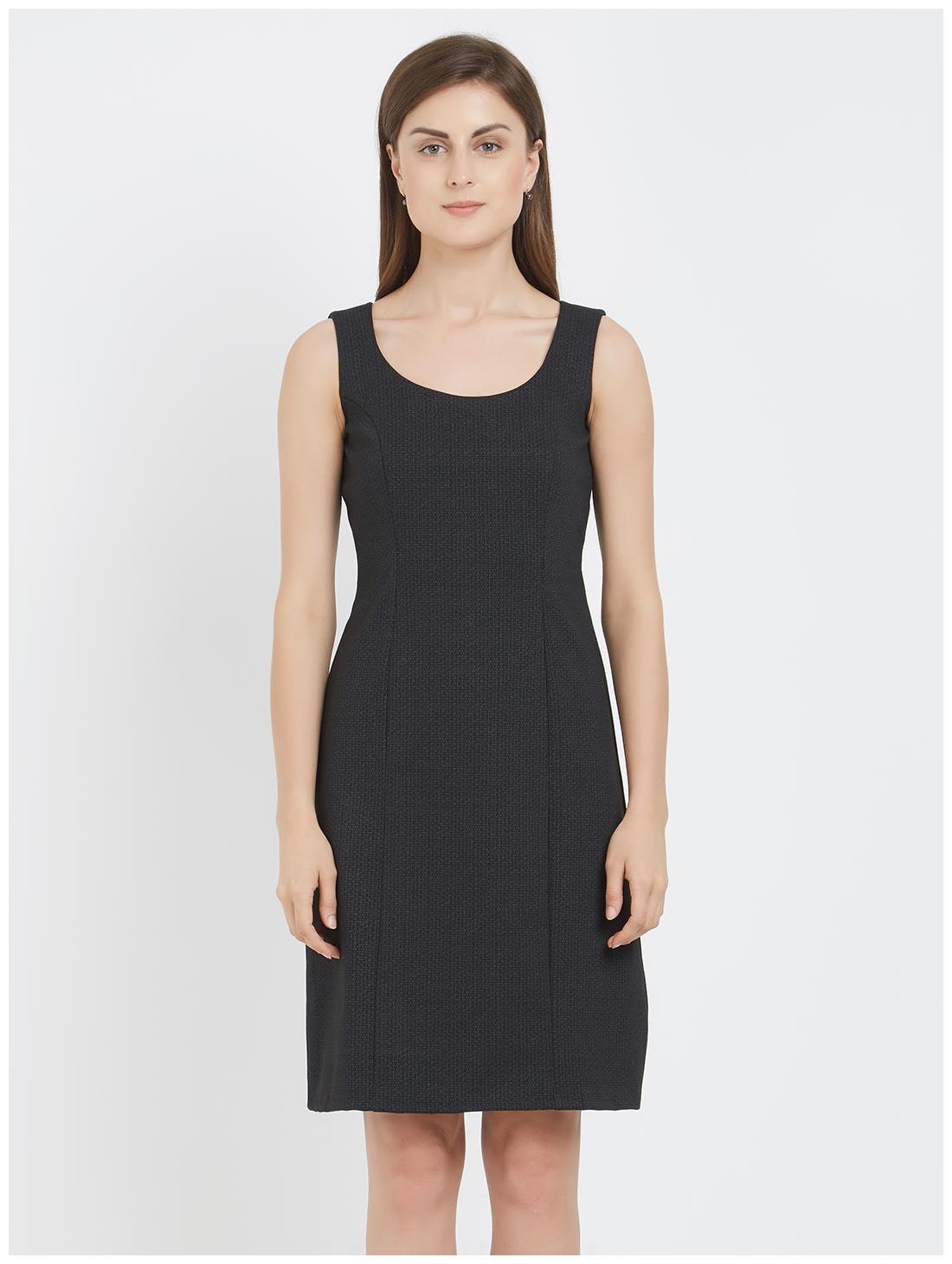 

Soie Women Black Polyester Solid A Line Dress