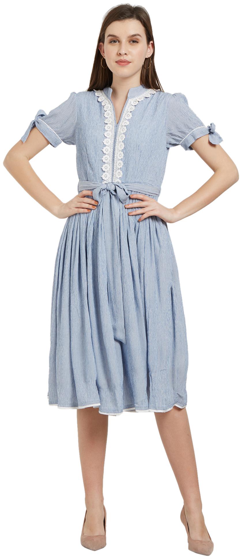 

Soie Blue Self design Fit flare dress