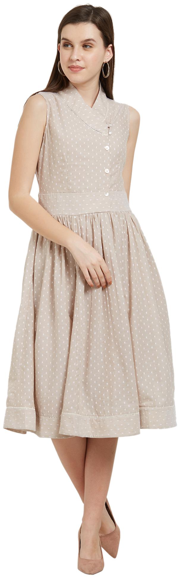 

Soie Beige Self design Fit flare dress