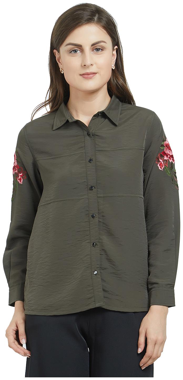 

Soie Women Dark Green Georgette Embroidered Shirt Style