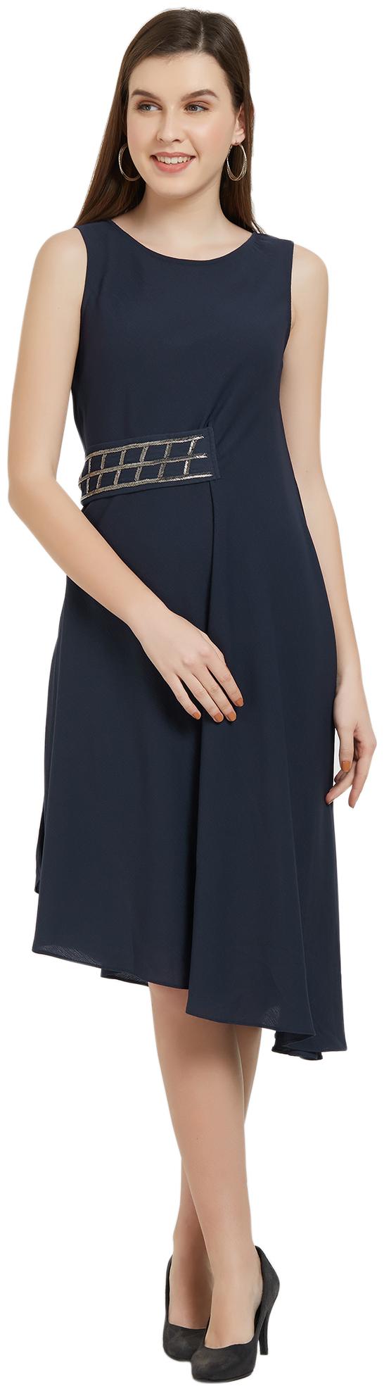 

Soie Blue Solid Fit flare dress