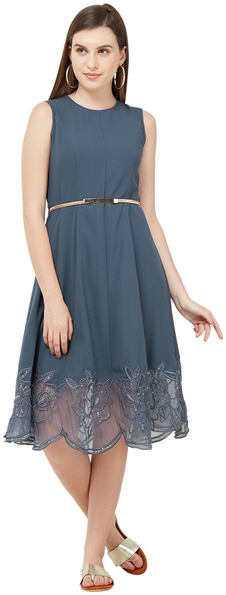 

Soie Grey Solid Fit flare dress