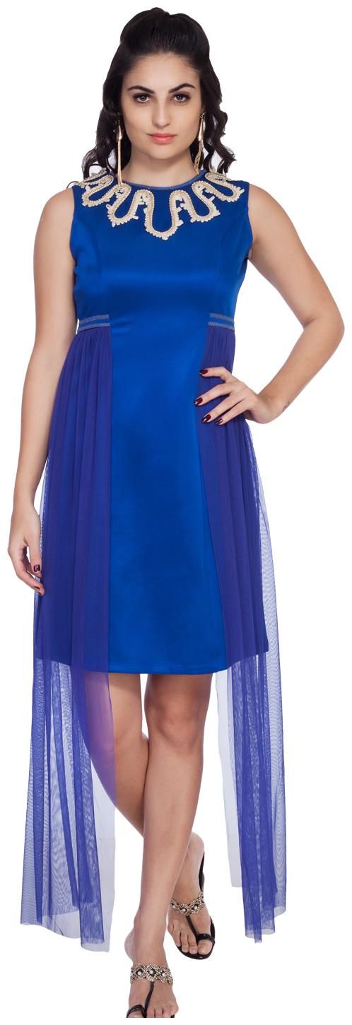 

Soie Blue Solid Fit flare dress