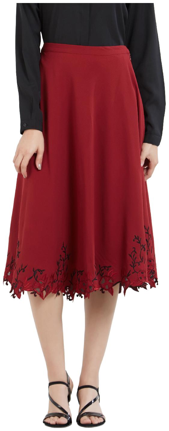 

Soie Solid Flared skirt Midi Skirt - Red