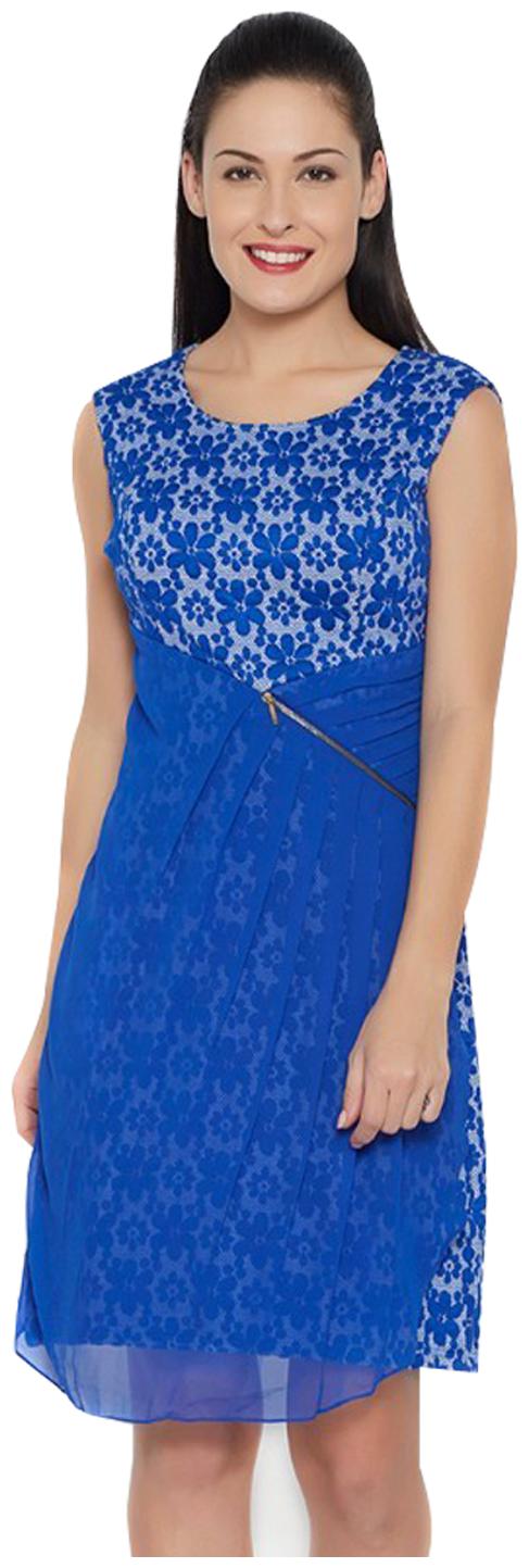 

Soie Blue Embroidered A-line dress