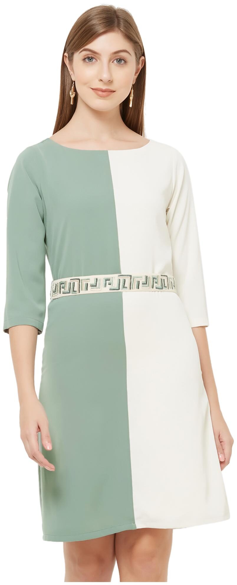 

Soie Green Colorblocked Fit flare dress