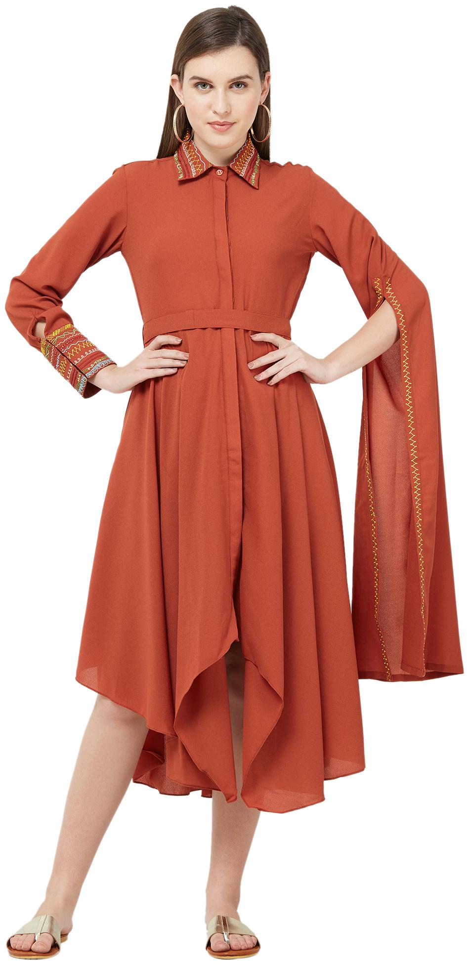 

Soie Brown Solid Fit flare dress