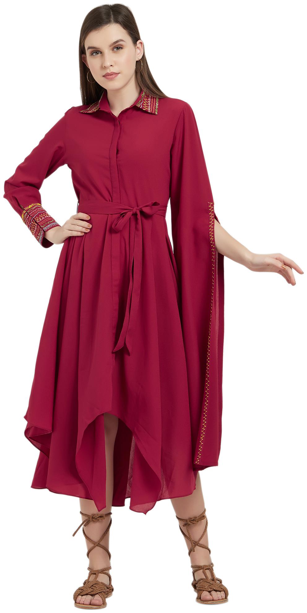 

Soie Pink Solid Fit flare dress