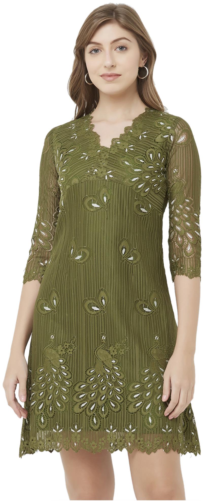 

Soie Green Self design Fit flare dress