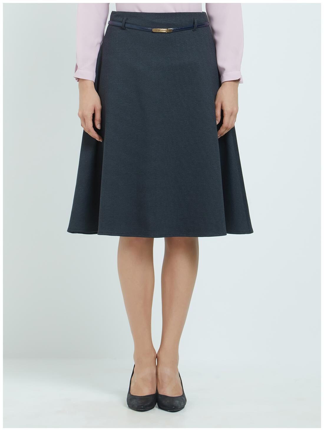 

Soie Solid A-line skirt Midi Skirt - Grey