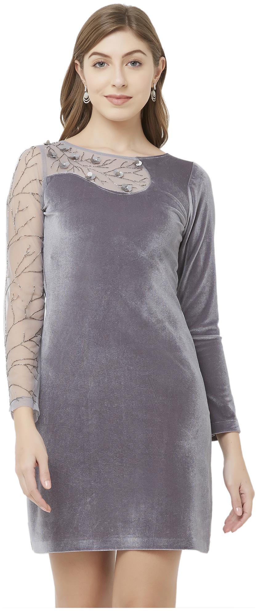 

Soie Grey Solid Sheath dress