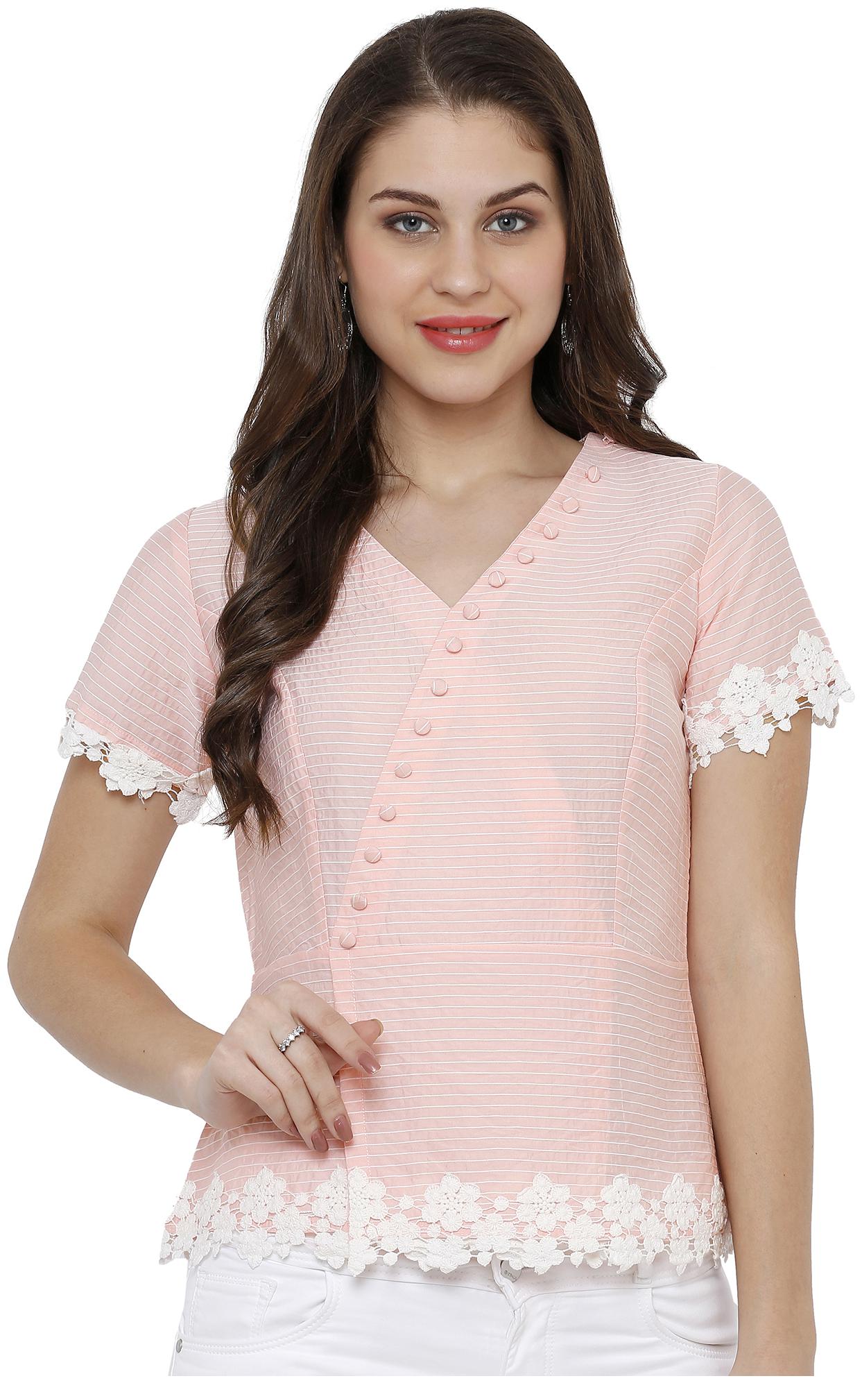 

Soie Women Striped Regular top - Pink