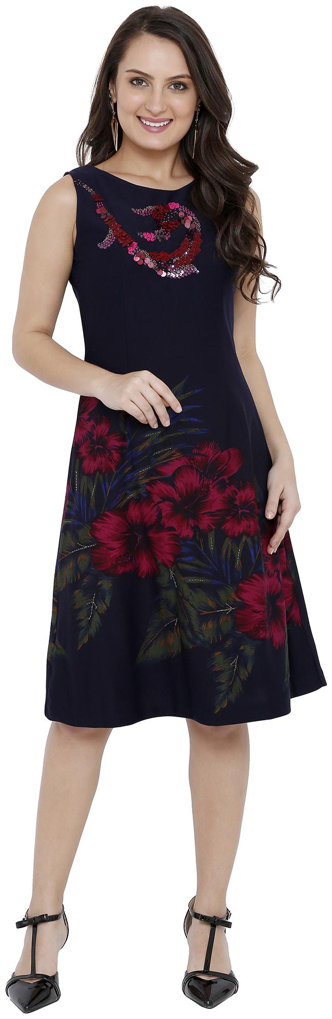 

Soie Blue Floral Fit flare dress