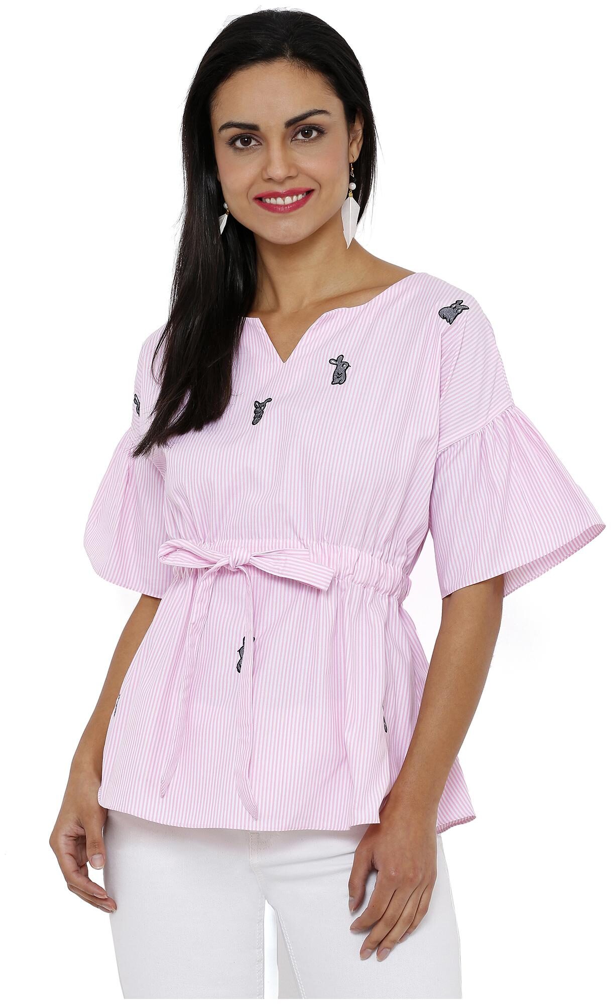 

Soie Women Striped Regular top - Pink