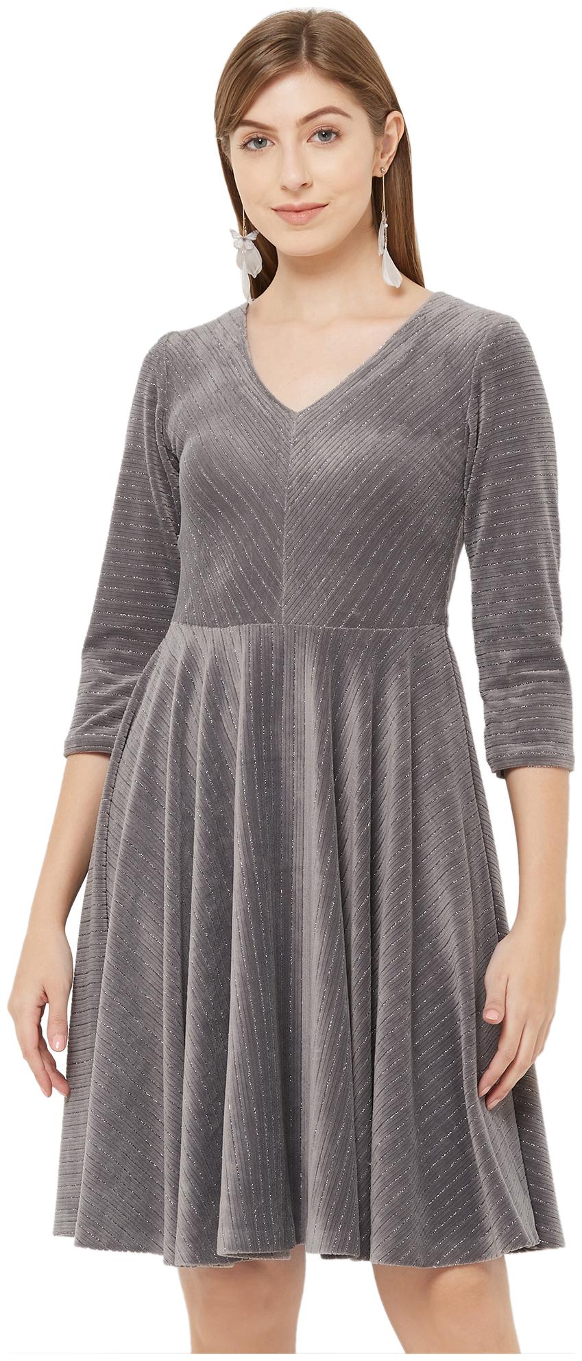 

Soie Grey Striped Fit flare dress