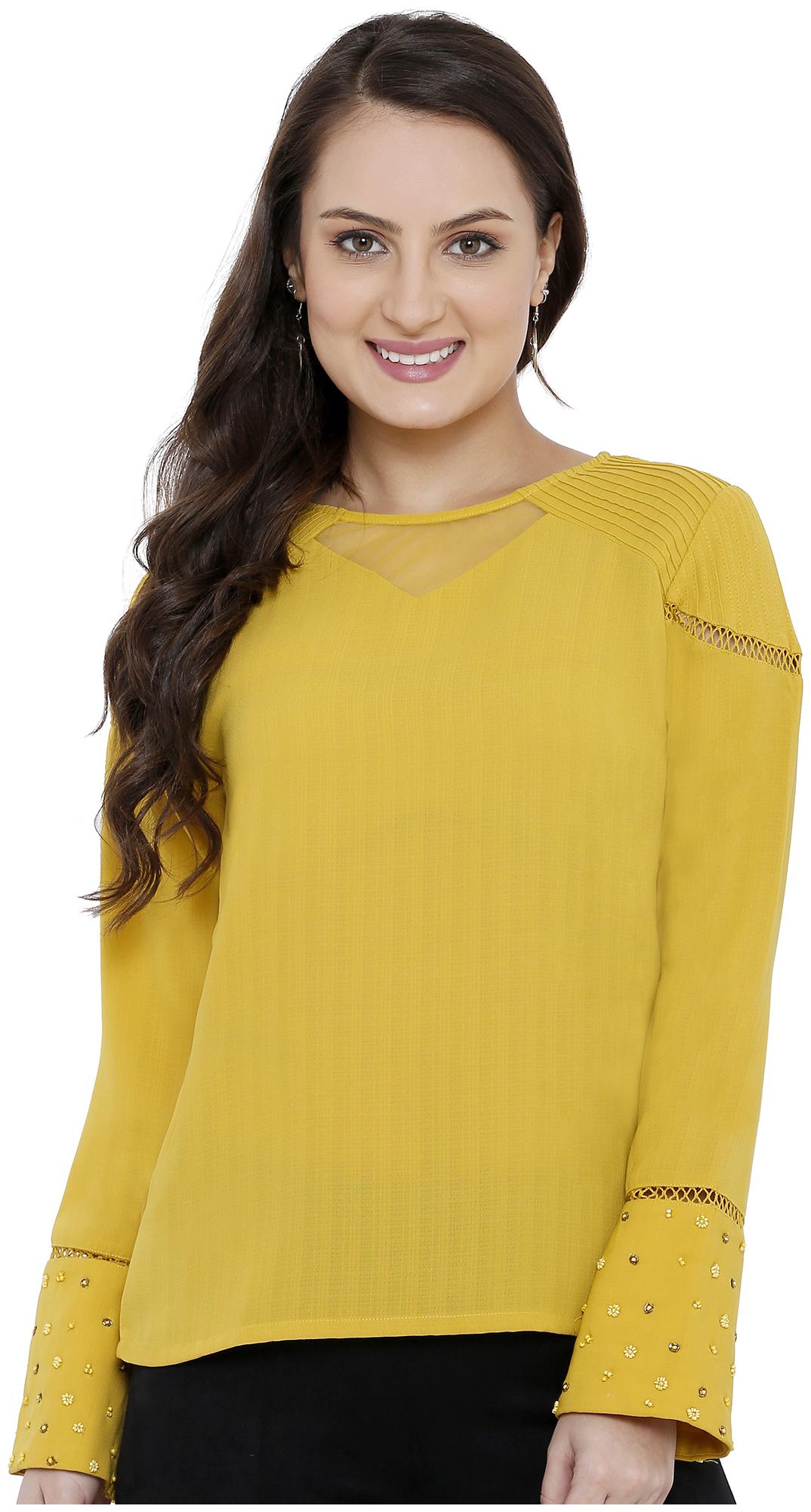 

Soie Women Solid Regular top - Yellow