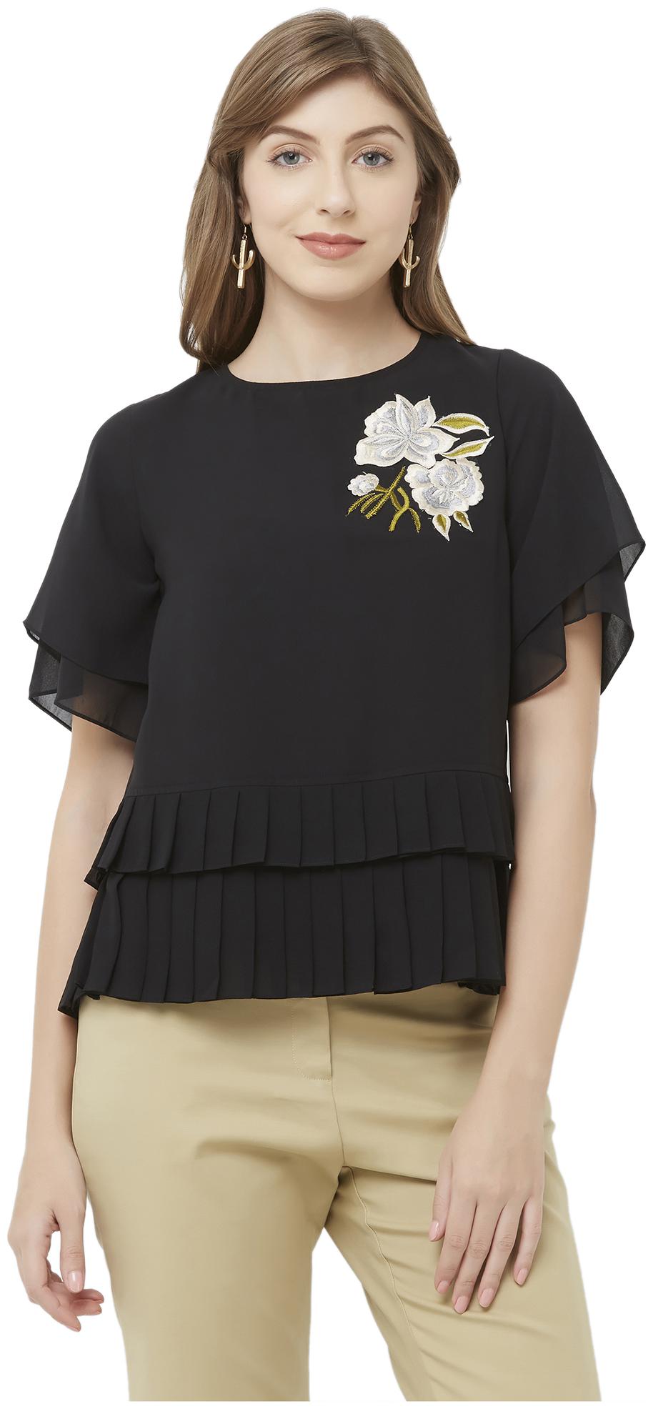 

Soie Women Embroidered Regular top - Black