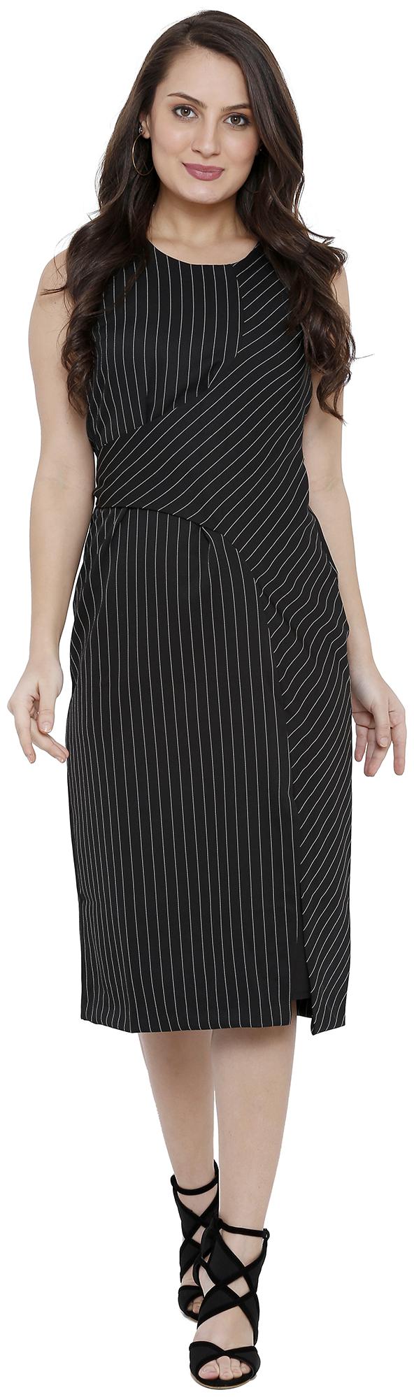 

Soie Black Striped Sheath dress