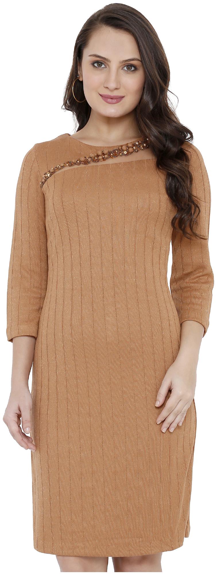 

Soie Beige Self design Sheath dress