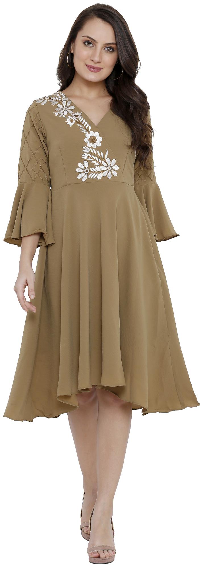 

Soie Green Embroidered Fit flare dress