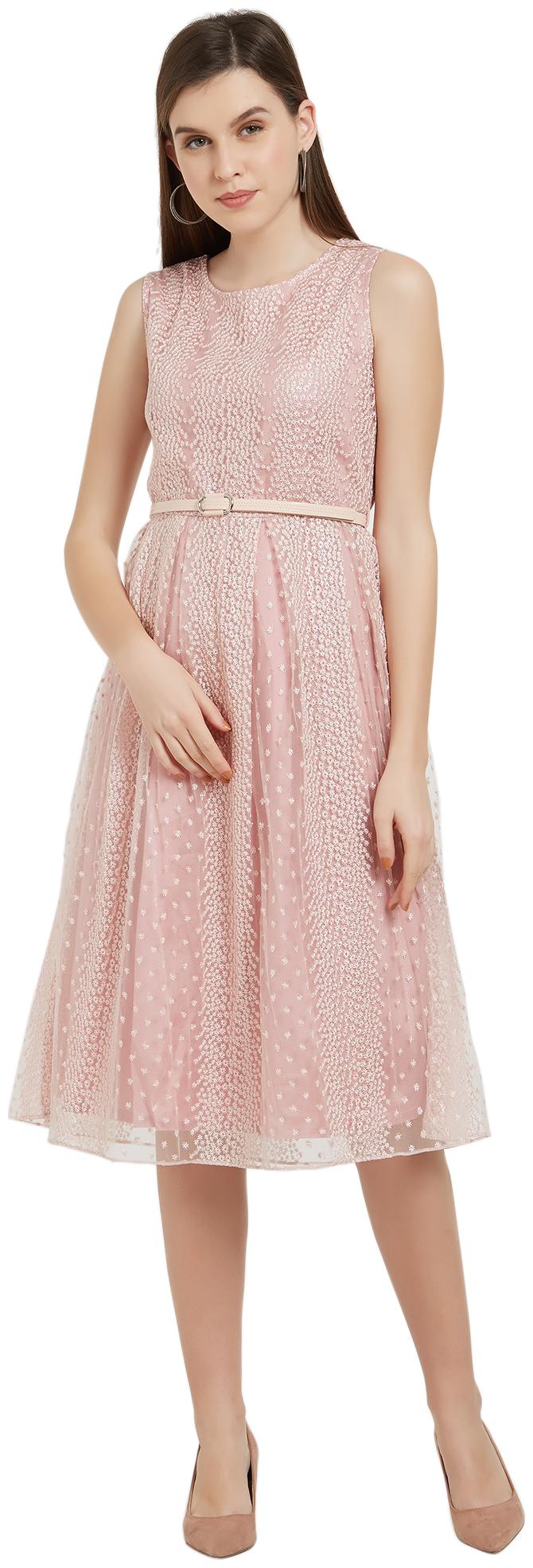 

Soie Pink Self design Fit flare dress