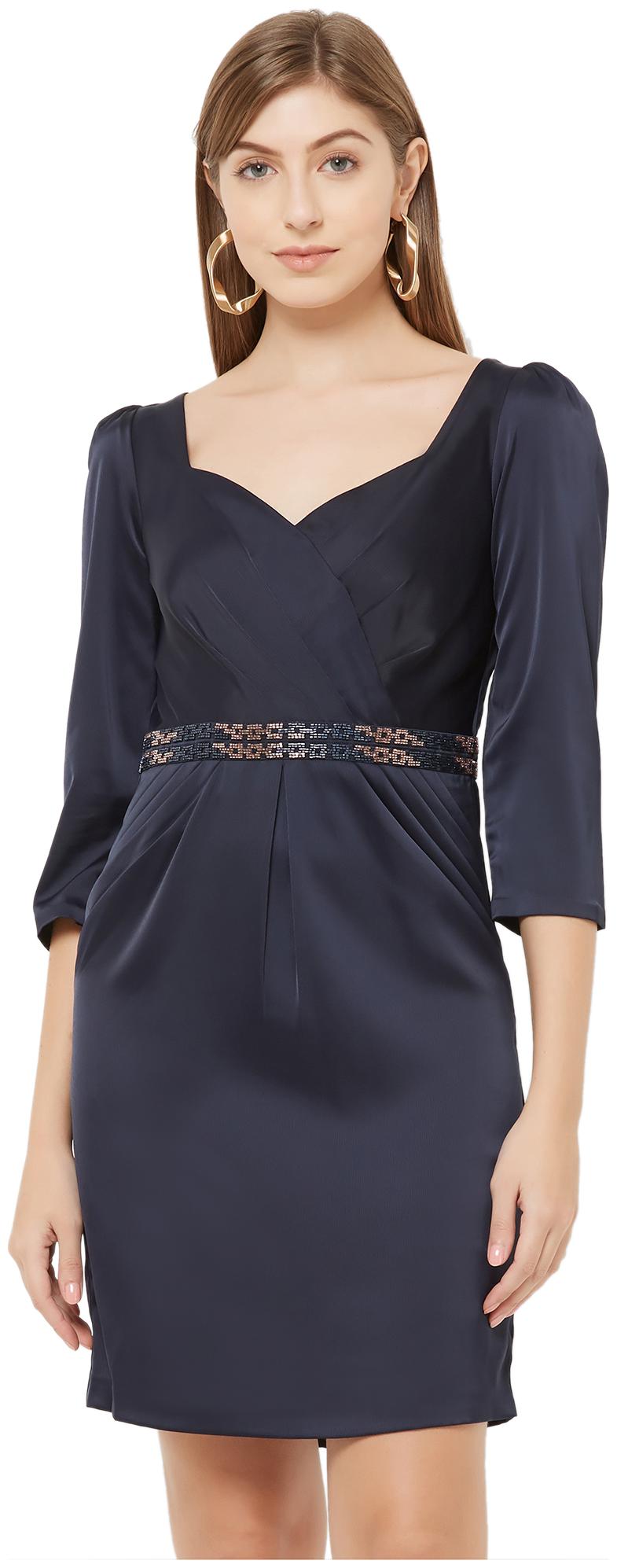 

Soie Blue Solid Sheath dress