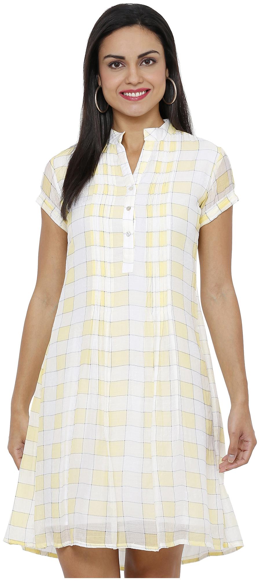 

Soie Yellow White Checked Shirt dress