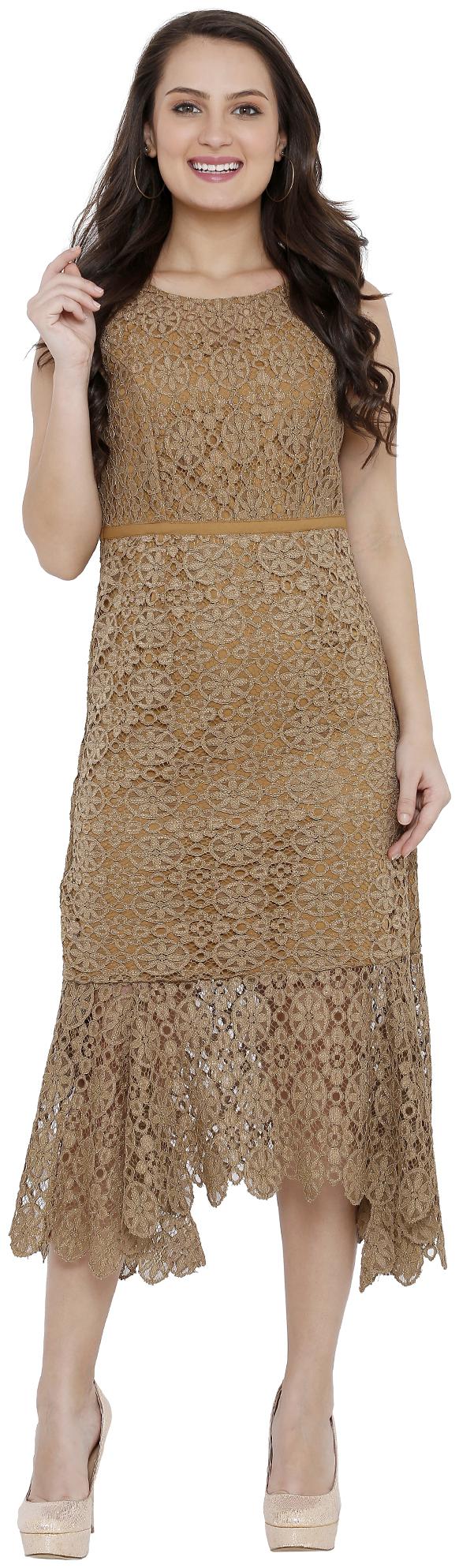 

Soie Gold Self design Fit flare dress