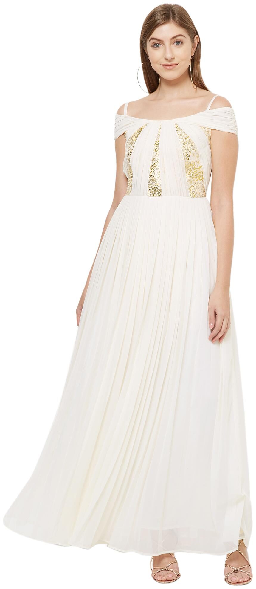 

Soie White Solid Maxi dress