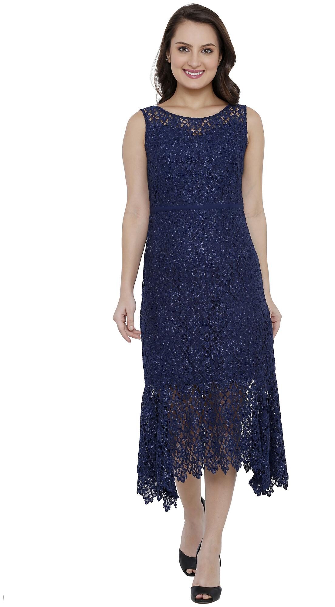 

Soie Blue Self design Fit flare dress