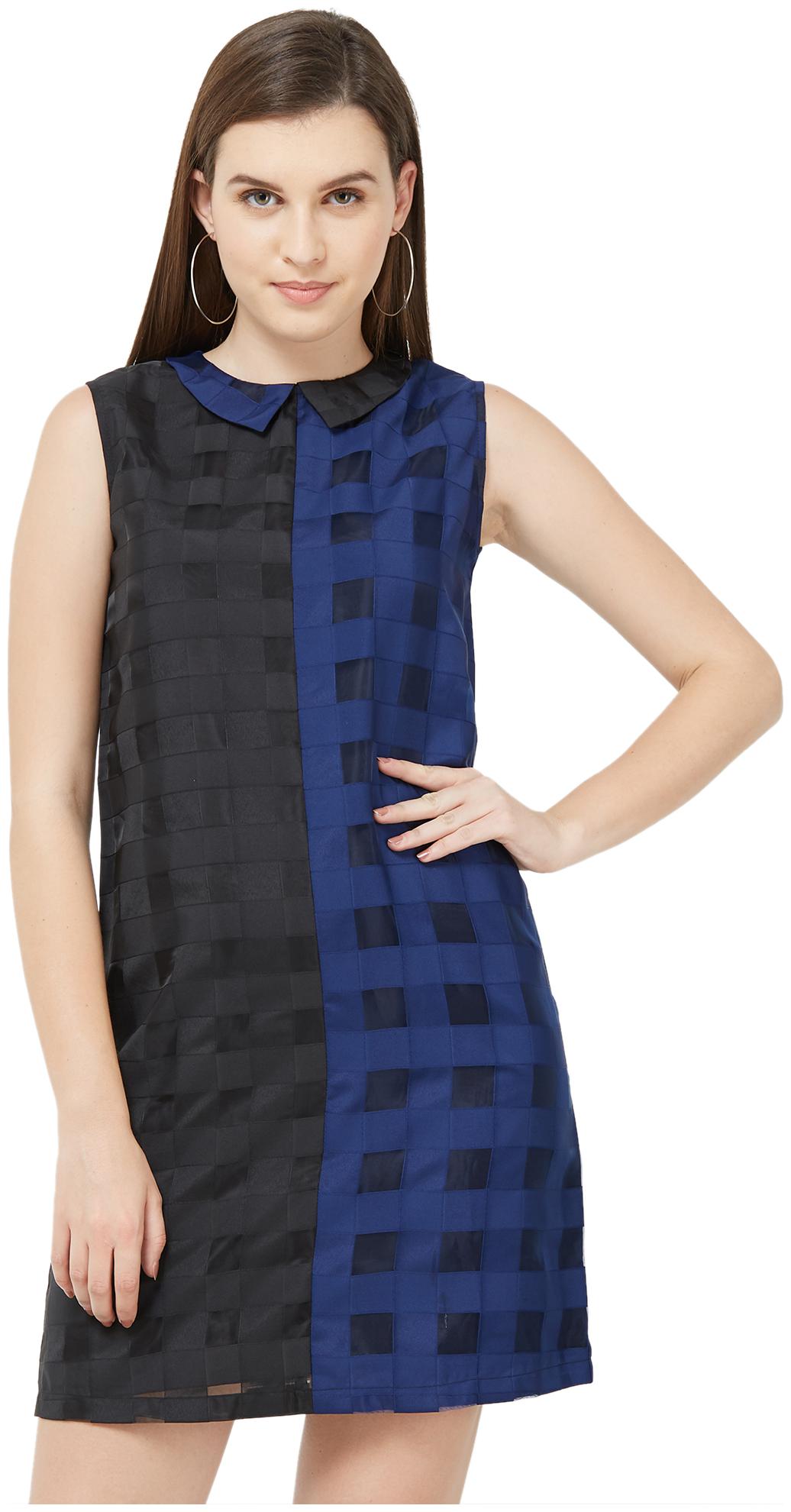 

Soie Black Blue Self design A-line dress