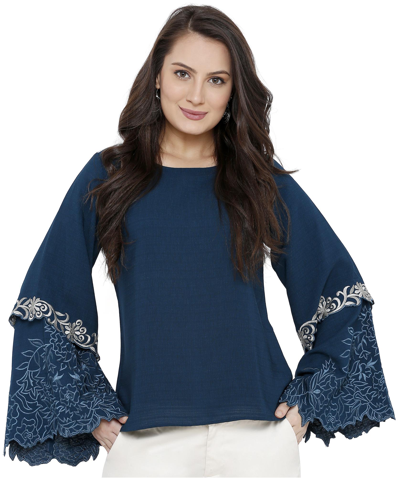 

Soie Women Embroidered Regular top - Blue