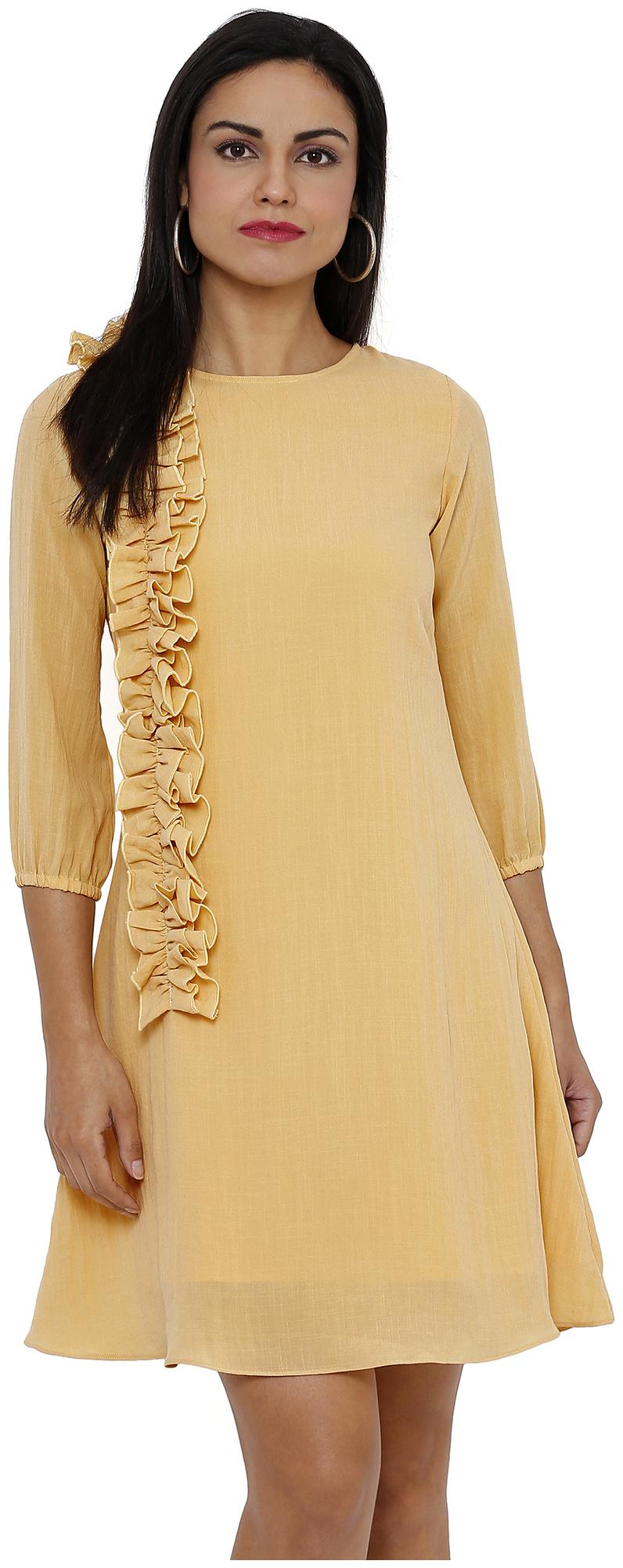 

Soie Yellow Solid A-line dress